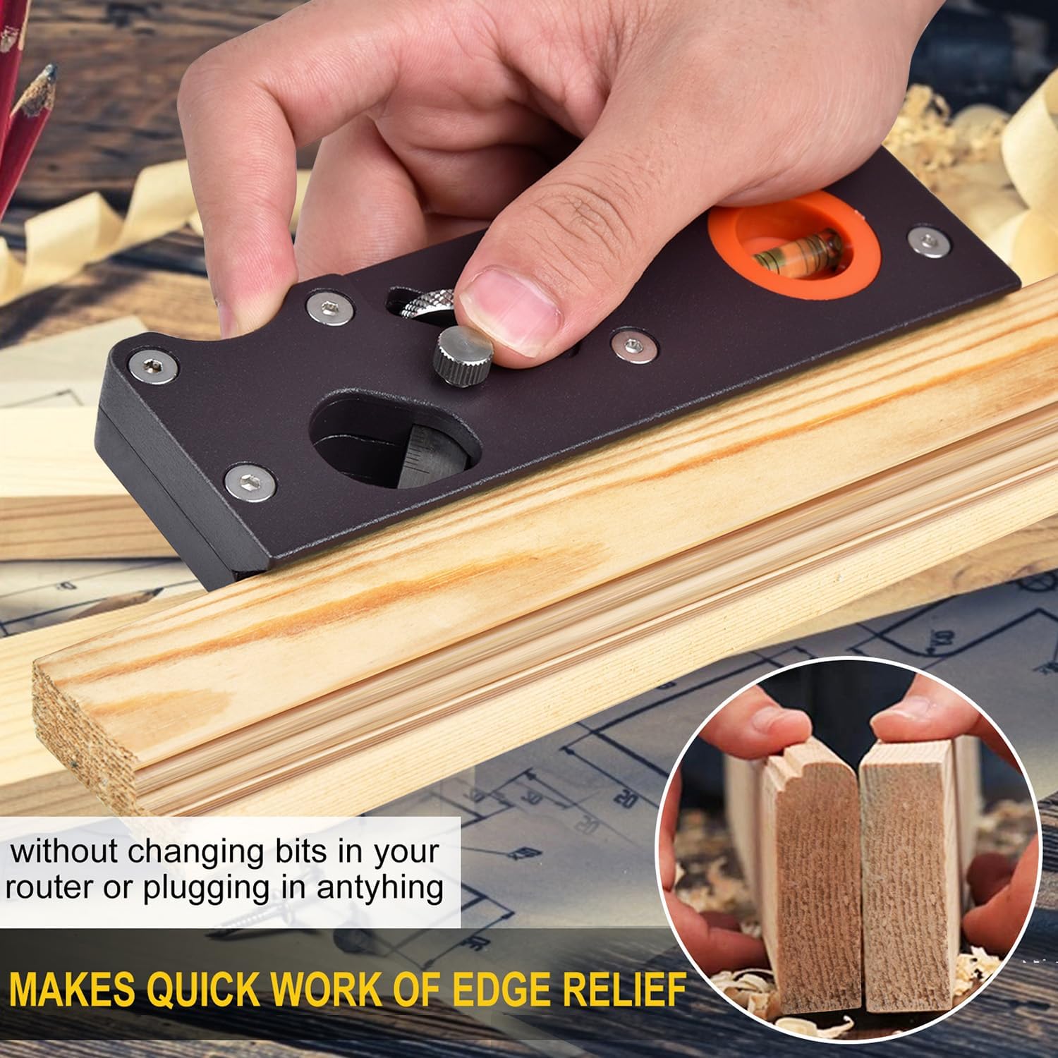 Eewudwok Chamfer Plane, Hand Chamfering Wood Planer, Premium Woodworking Edge Corner Flattening Tool Aluminum Alloy Plane with Handle for Quick Edge Trimming of Wood