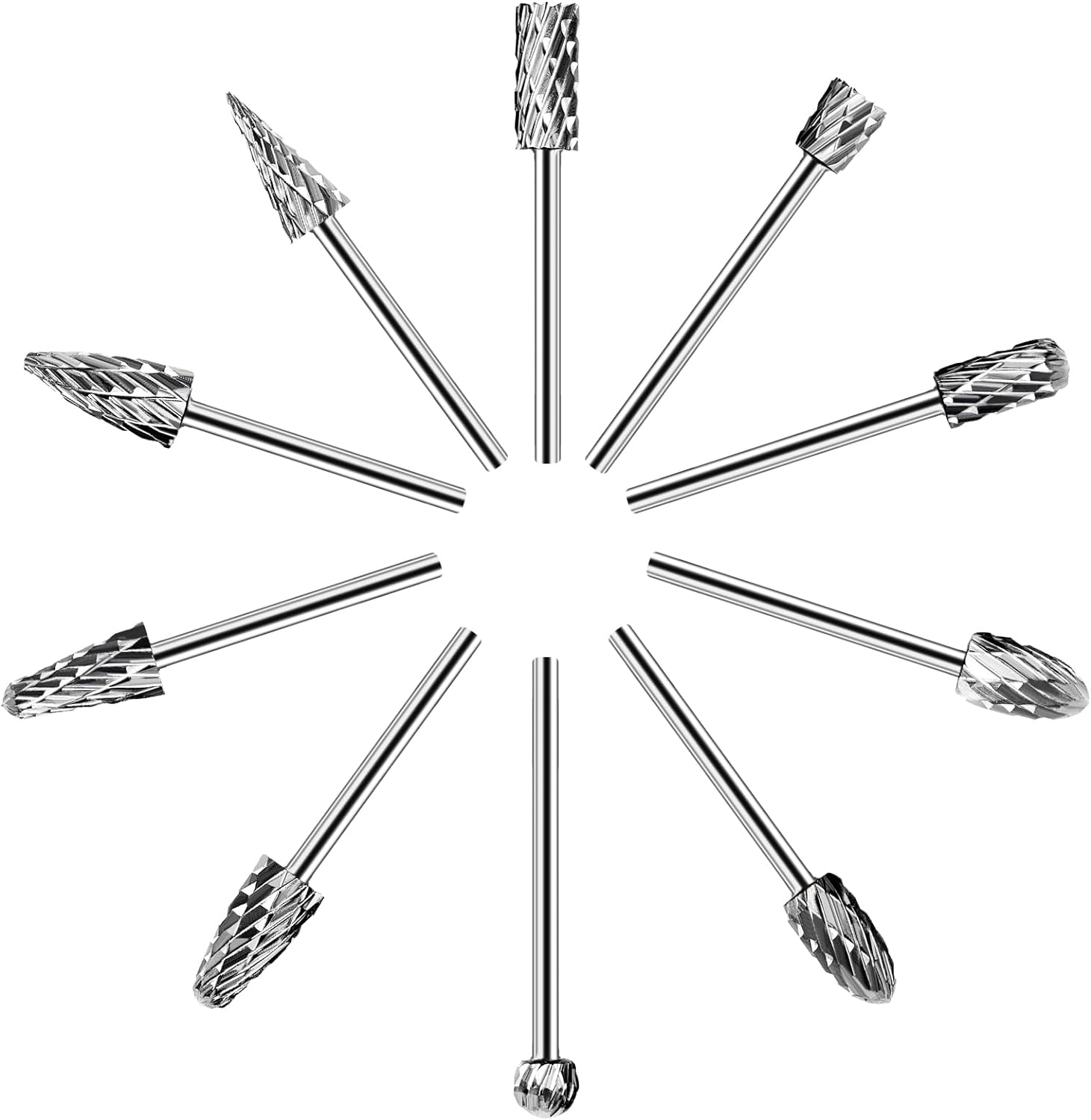 Carbide Burr Set compatible with dremel, HARDELL Double Cut Tungsten Carving Burr Bits, 1/8 shank 10PCS Rotary Tool Accessories for Woodworking, Drilling, Metal Carving, Engraving, Polishing