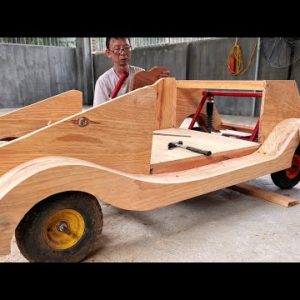 Build Mini Wooden Car With Engine // Incredible Woodworking Projects