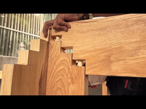 Extremely Ingenious Skills Woodworking Worker  Making Unique Joints Bed Monolithic Wood Projects