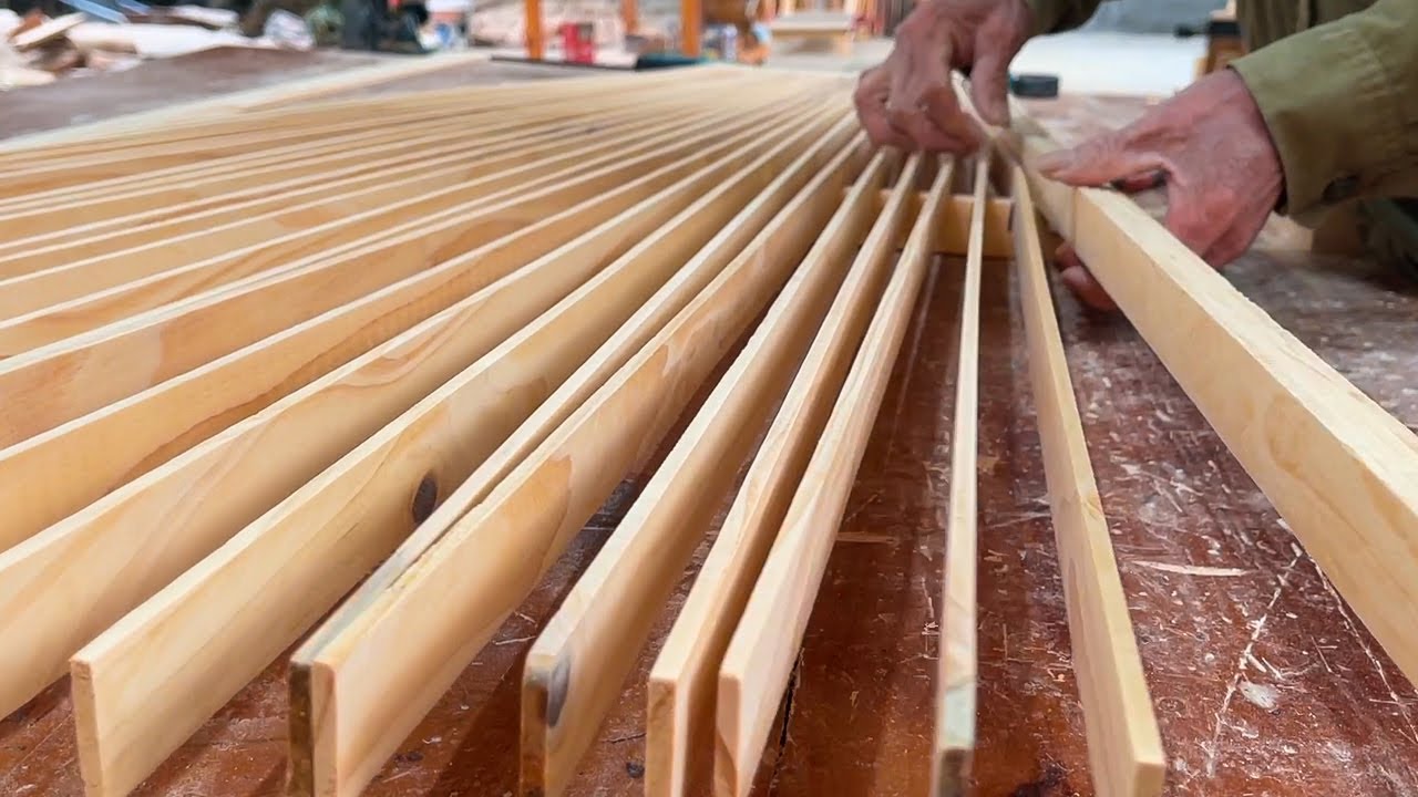 Unique Coffee Table Design Using Thin Wooden Slats // Woodworking Projects