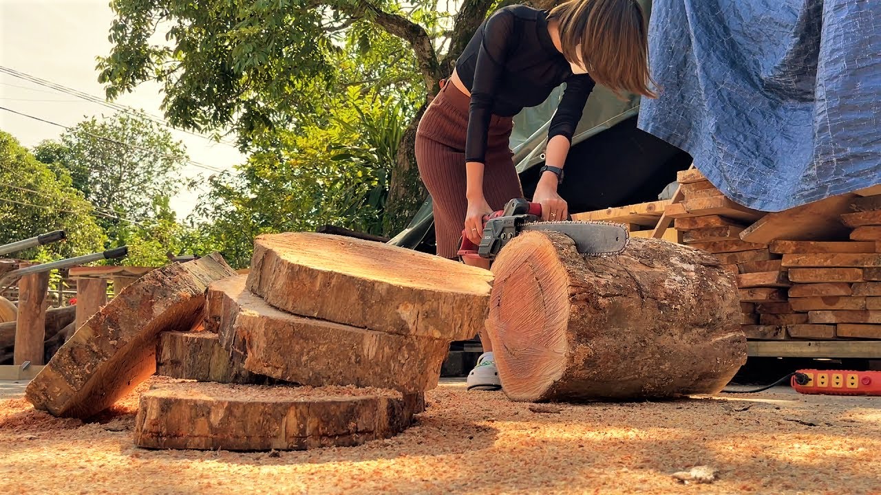 Surprise Young Girl Worker Making Coffee Table Logs & Extremely Ingenious Crafts Woodworking Skills