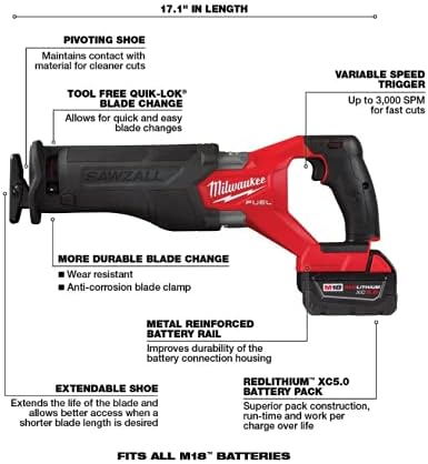 Milwaukee M18 FUEL 18-Volt Lithium-Ion Brushless Cordless Combo Kit with Two 5.0 Ah Batteries, 1 Charger, 2 Tool Bags (7-Tool)