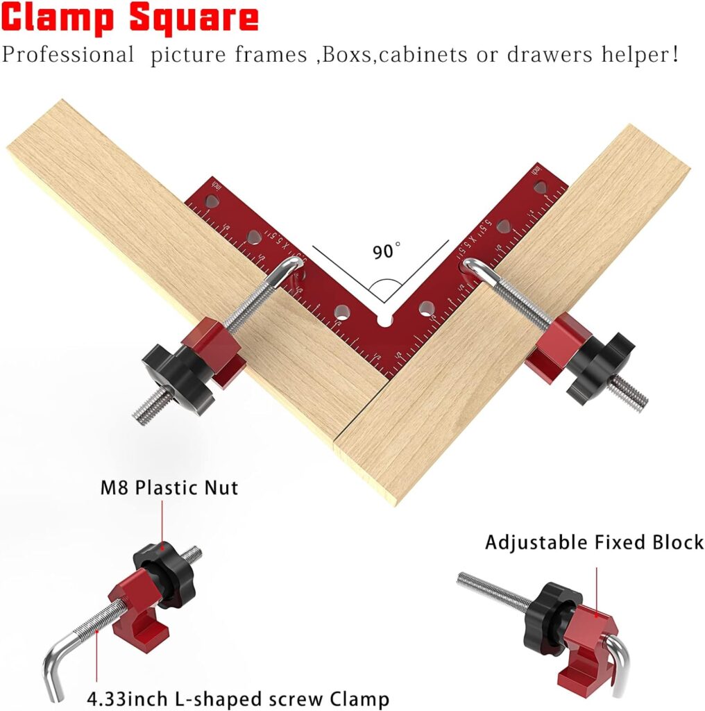 BOXmime 90 Degree Clamp Aluminum Alloy Corner Clamps for Woodworking,5.5 x 5.5Carpenter Right Angle Clamping Square Tools for Box,Shelves,Picture frames,Drawers Cabinets Position (2 Pack)