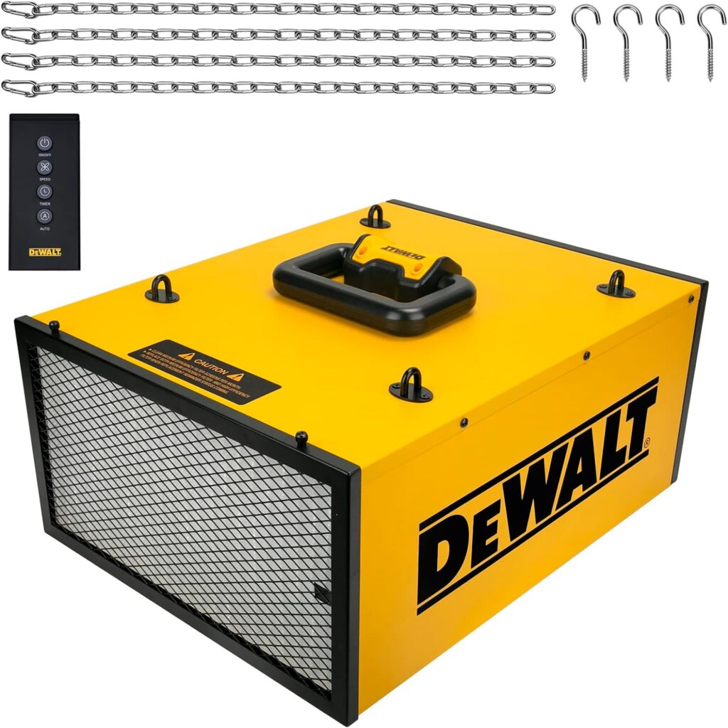 DeWALT DWXAF101 Air Filtration System, 3-Speed Hanging Ceiling Dust Collectors for Woodworking, Remote Controlled Dust Collection Systems, 2 Stage Filtration, for Shop Garage