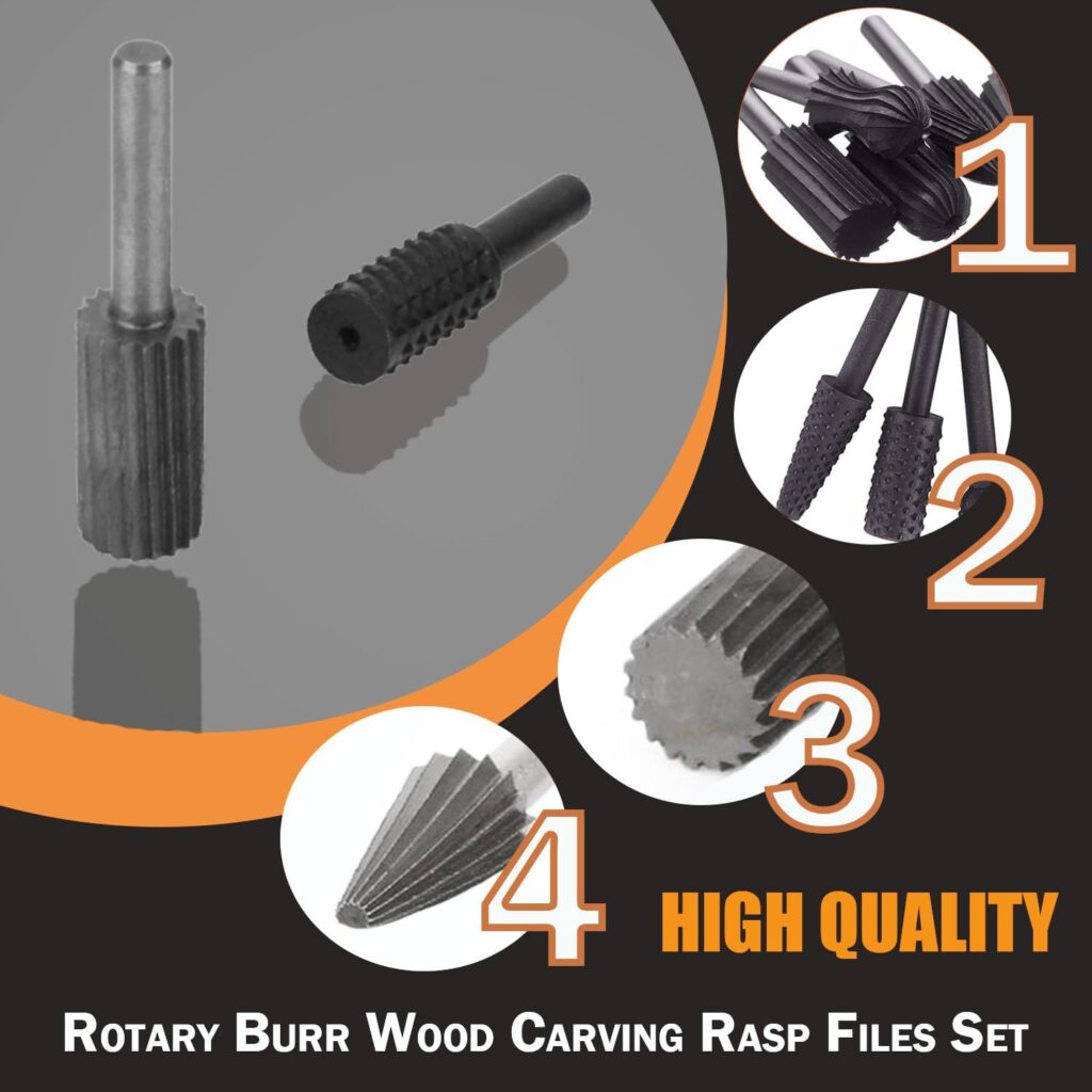 Rotary File Burr Cutter, Router Bits Woodworking File Rasp Chisel Drill Bit Rotary Cutting Burr Set with 1/4 Inch Shank for DIY Carving, Polishing, Engraving and Drilling (11)