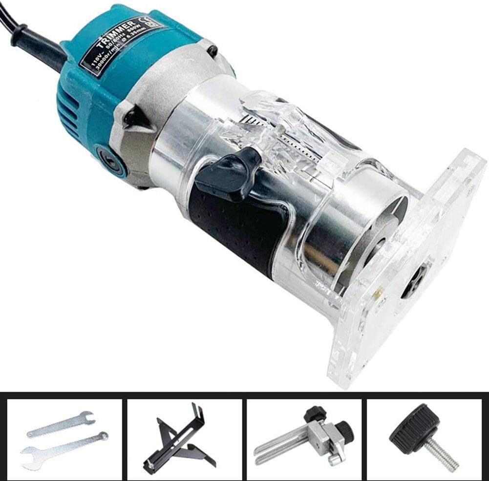 TAUFAOD Palm Router Electric Hand Trimmer Wood Router Collets Woodworking Tool Laminate Trimmer 110V 800W (800W Blue)