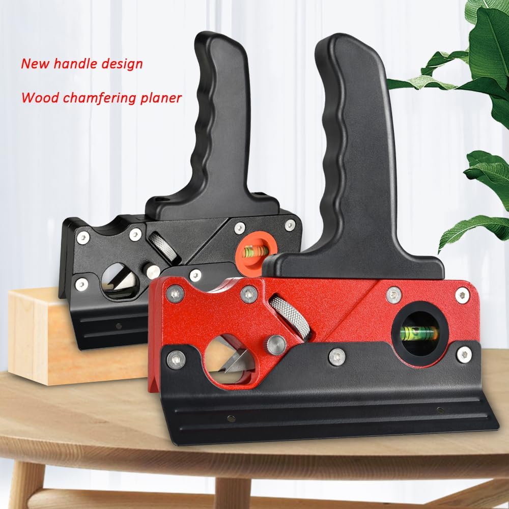 TIASOU Wood Planers for Woodworking, Chamfer Plane Woodworking Edge Corner Flattening Tool with Auxiliary Locator and Handles, Hand Chamfering Planer Suitable for Quick Edge Trimming of Wood(Black)