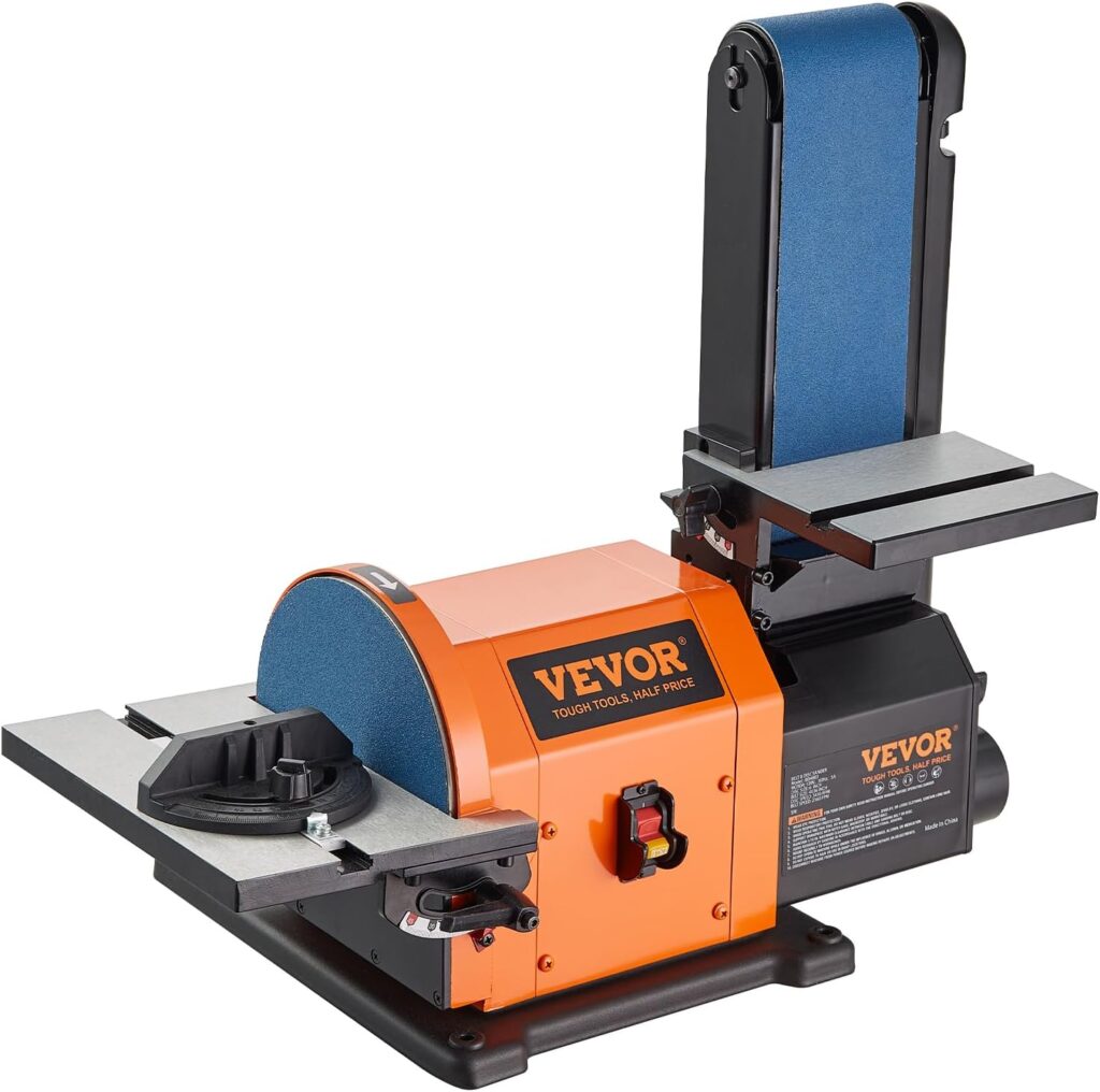 VEVOR Professional Belt Sander, 8 Disc Sander and 4 x 36 in. Belt Sander with 5A Induction Motor Cast Aluminum Worktable for Woodworking, Metalworking