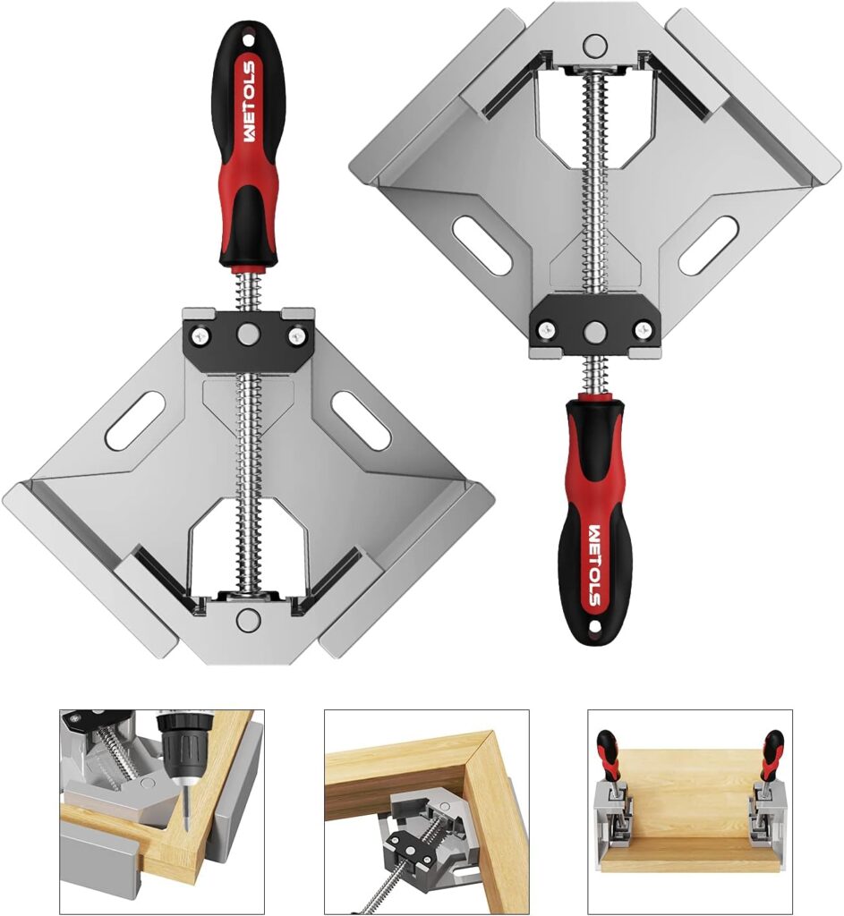 WETOLS Corner Clamp 2pcs 90 Degree Right Angle Clamp with Adjustable Aluminum Alloy Swing Jaw, Single Handle Clamps for Woodworking, Photo Framing, Gifts for Men Dad