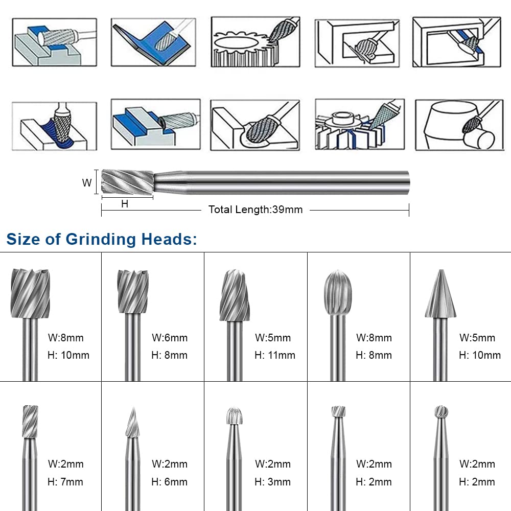 Wood Carving Bits Engraving Router Bit, 20pcs HSS Different Rotary Burr Set with 1/8(3mm) Shank for Rotary Tools for DIY Woodworking, Carving, Drilling, Engraving, Trimming