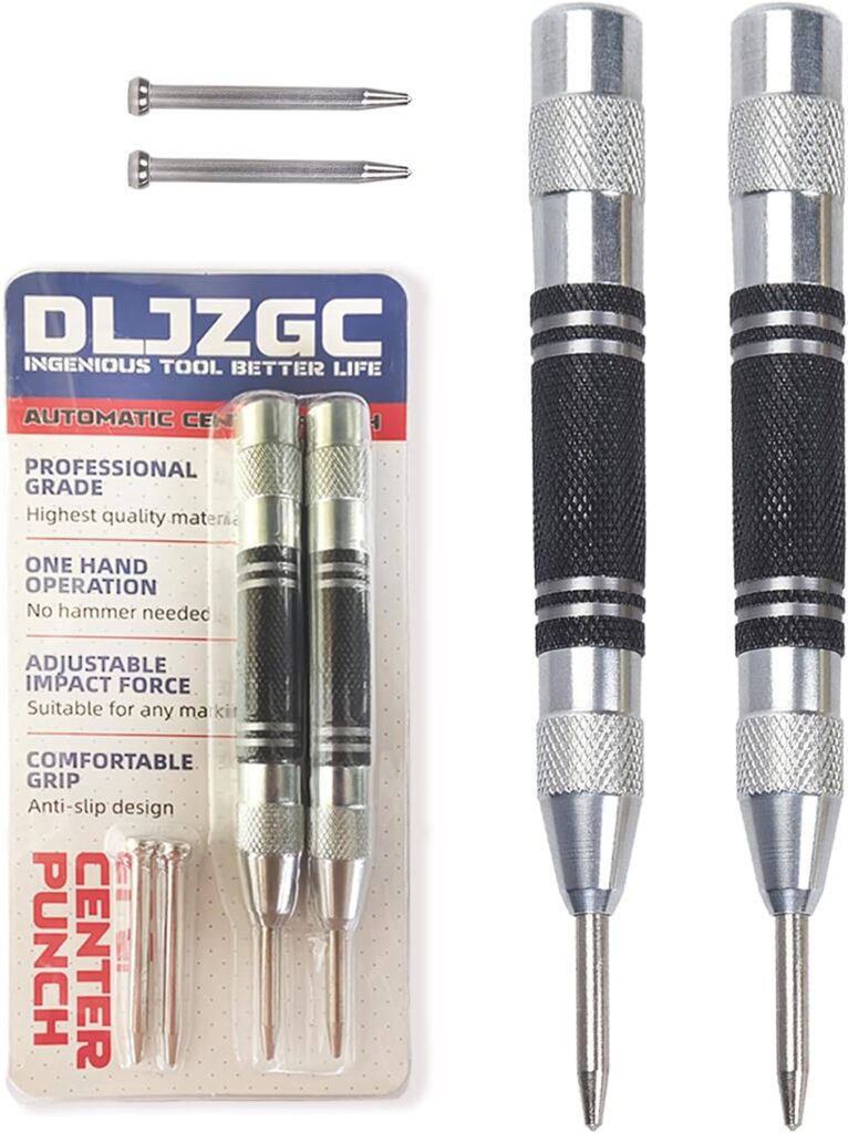 2 Pack Automatic Center Punch, 5 inch Spring Loaded Center Punch with Adjustable Impact, Metal Hole Punch, Window Punch, Center Hole Punch Tool for Metal Wood Glass Plastic