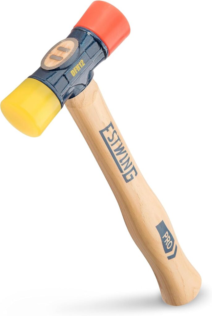 Estwing - DFH-12 Rubber Mallet - 12 oz Double-Face Hammer with Soft/Hard Tips  Hickory Wood Handle - DFH12,Black Red  Yellow