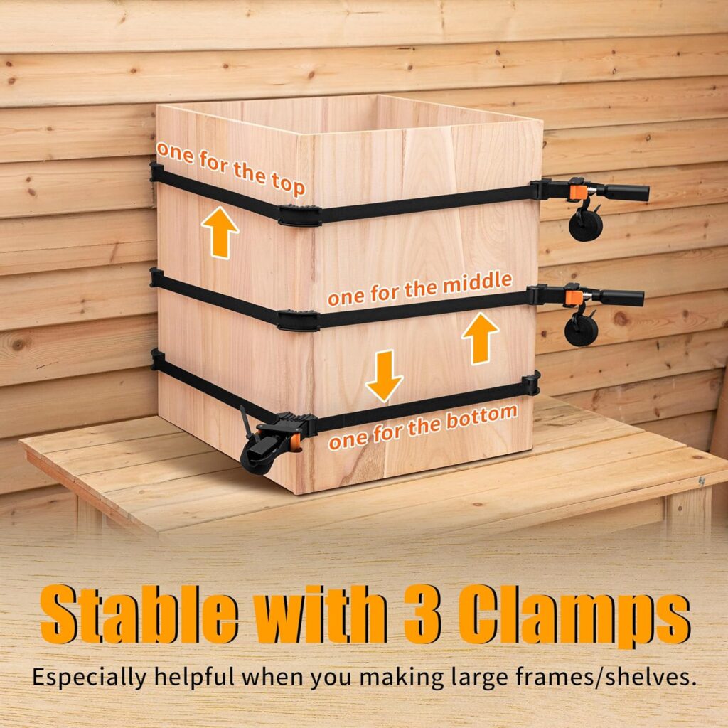 Feekoon 1 Pack Strap Clamps for Woodworking, Quick Release Band Clamps with 4 Corner Claws, Thick and Sturdy Belt Clamps, Adjustable Picture Frame Clamp Tool