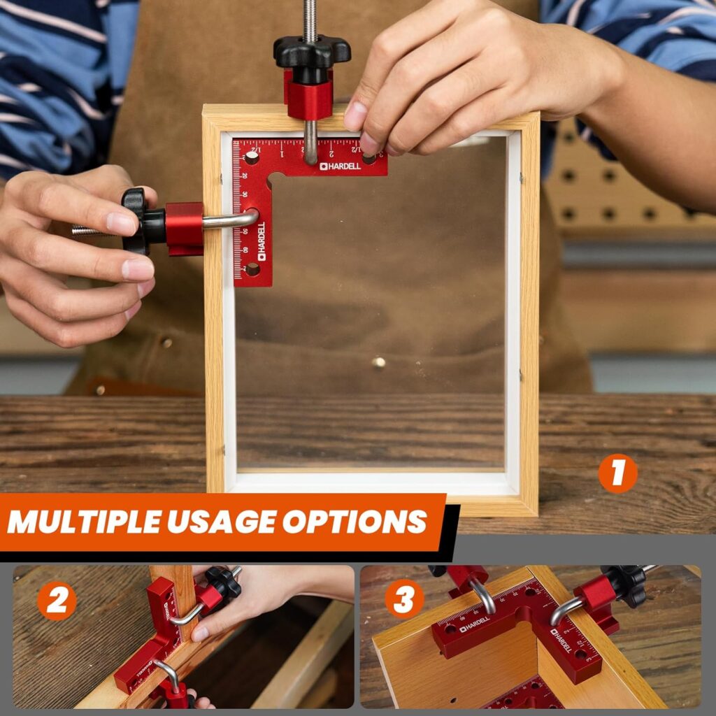 HARDELL 90 Degree Positioning Squares Right Angle Clamps 5.5 x 5.5(14 x 14cm) Aluminum Alloy Woodworking Carpenter Corner Clamping Square Tool for Picture Frame Box Cabinets Drawers