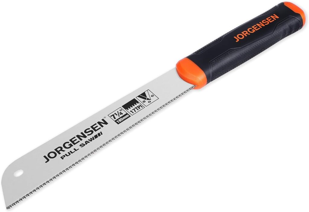 JORGENSEN Japanese Pull Saw, 7.25 Hand Saw, Single Edge 17-TPI SK5 Steel Blade, Ergonomic Anti Shock Handle for Woodworking