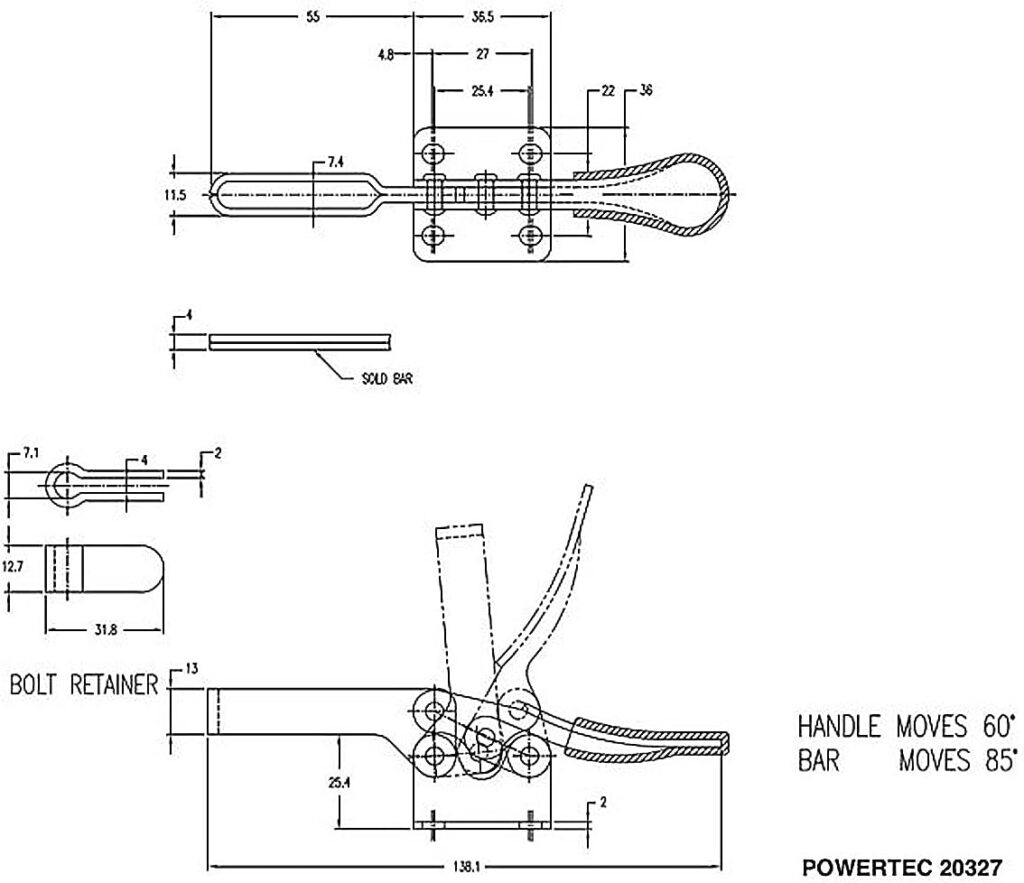 POWERTEC 20327 Quick Release Horizontal Toggle Clamp 201B - 300 lb Holding Capacity w Rubber Pressure Tip, 4PK