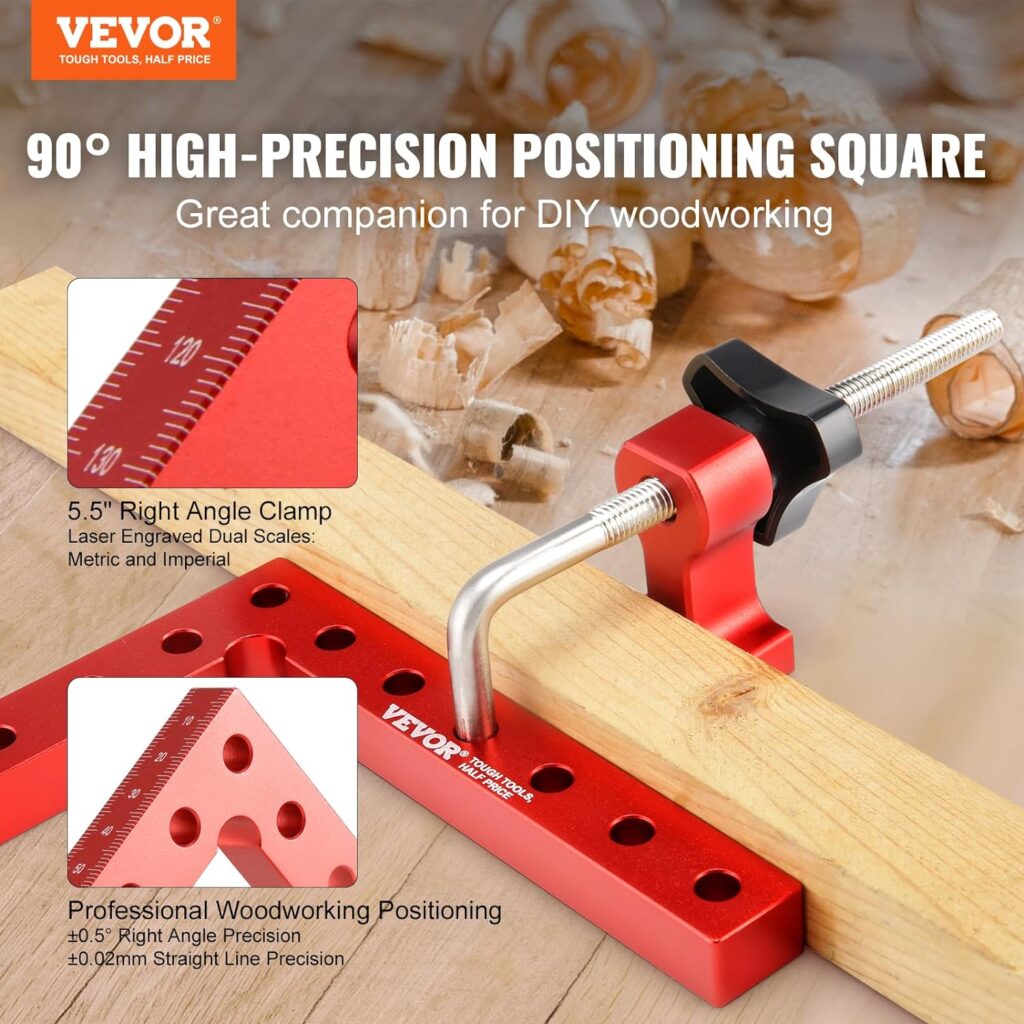 VEVOR 90 Degree Positioning Squares, 5.5 x 5.5 Right Angle Clamps for Woodworking, Aluminum Alloy Corner Clamping Squares for Boxes Cabinets Drawers, 4 Pack