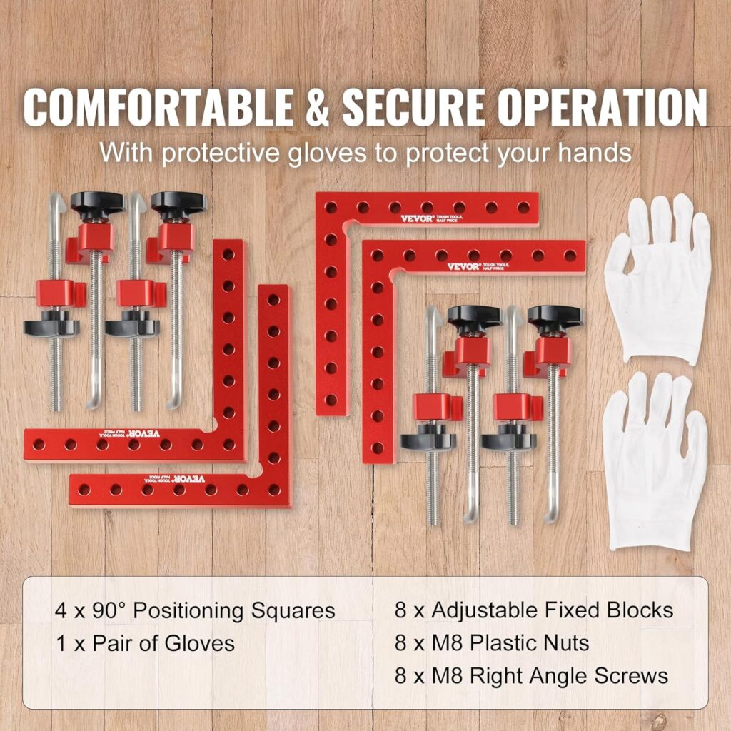 VEVOR 90 Degree Positioning Squares, 5.5 x 5.5 Right Angle Clamps for Woodworking, Aluminum Alloy Corner Clamping Squares for Boxes Cabinets Drawers, 4 Pack