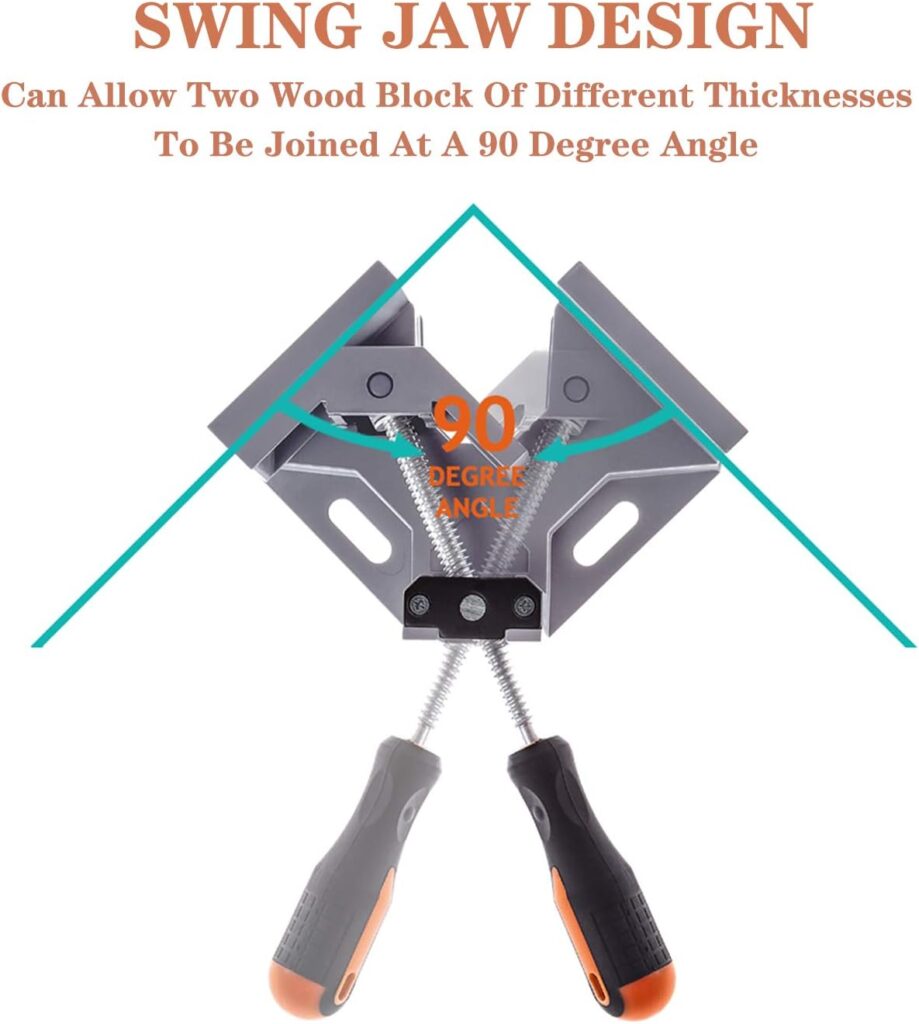 WYQYQ 4pcs Corner Clamp - Right Angle Clamp 90 Degree Wood Clamps For Woodworking, With Adjustable Swing Jaw Aluminum Alloy Frame Clamps, For Welding, DIY Woodworking.