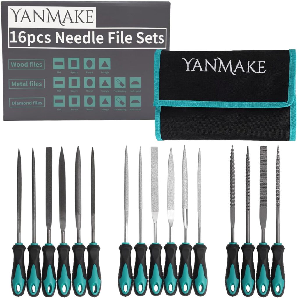 YANMAKE 16pcs Needle File Set with Carry Bag, Portable Files Kit Includes 6pcs Metal Files| 6pcs Jewlery Files| 4pcs Wood Files for Shaping Metal, Jewlers, Wood, Leather etc.