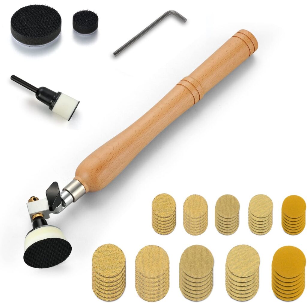 Bowl Sander Kit, Sanding Block, Wood Lathe Tools with 50Pcs Hook  Loop Sanding Discs+ 1  2 Backing Plates and Foam Interface Pads, 13 Long Hardwood Handle and Dual Bearing Head for Woodworking