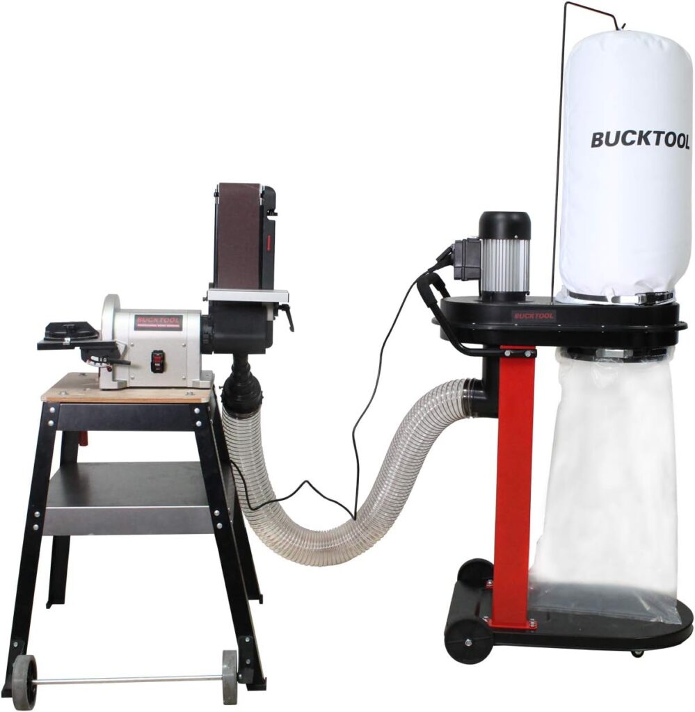 BUCKTOOL 1.2 HP Auto Start 750CFM Dust Collector with 3 Dust Collection Bag, 5.4 Cubic Bag Capacity and 5 PCS Reducer for Woodworking DC50