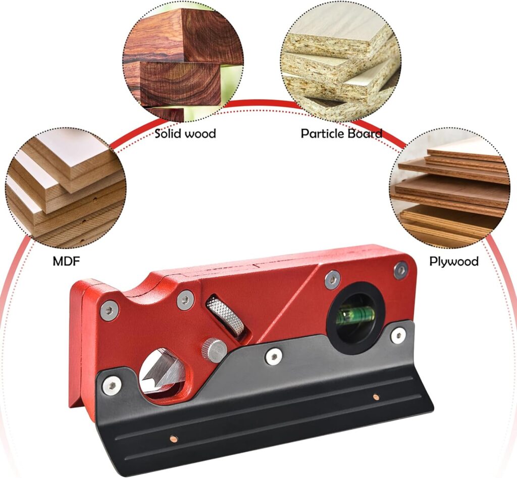 Chamfer Plane, Wood Chamfer Plane with 7 Cutter Heads, Woodworking Edge Corner Flattening Tool with Auxiliary Locator, Woodworking Hand Planer Suitable for Quick Edge Trimming of Wood (Red)