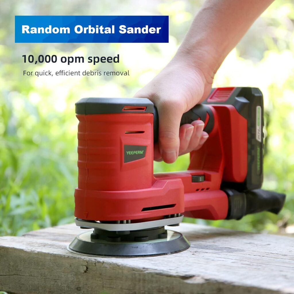 Cordless Multi-Function Detail Sander,YEEFERM 20V Sander with 5 different Sanders and 15Pcs Sandpapers,10000 OPM with Dust Bag for Wood Sanding DIY Project,2.0 Battery and Fast Charger Included