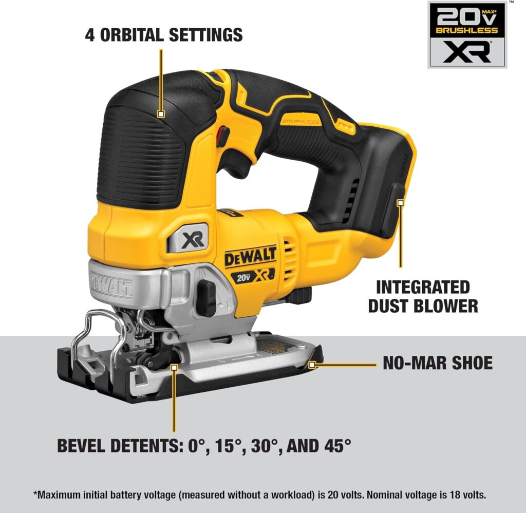 DEWALT 20V MAX XR Jig Saw, 3,200 Blade Speed, Cordless, Brushless Motor, LED Light, Bare Tool Only (DCS334B)