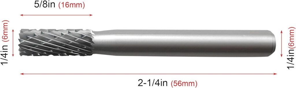 HAUTMEC Cylinder Tungsten Rotary File Carbide Burr 1/4 Shank,1/4 Head Length Double Cut for Woodworking,Drilling, Metal Carving, Engraving, Polishing HT0196-MC