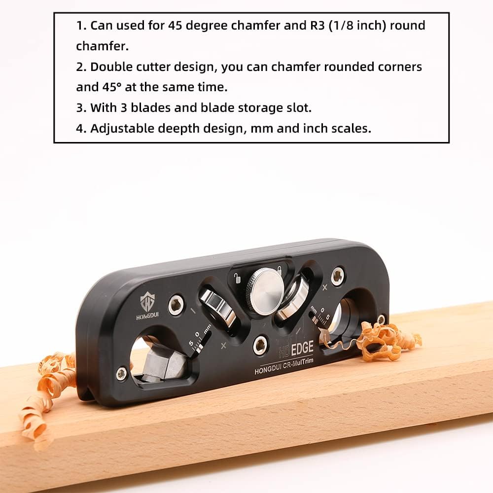 HONGDUI DJ11S Chamfer Plane Edge Plane Corner Plane Quick Edge Trimmer Chamfering Tool with 3 Carbide Insert for Woodworking