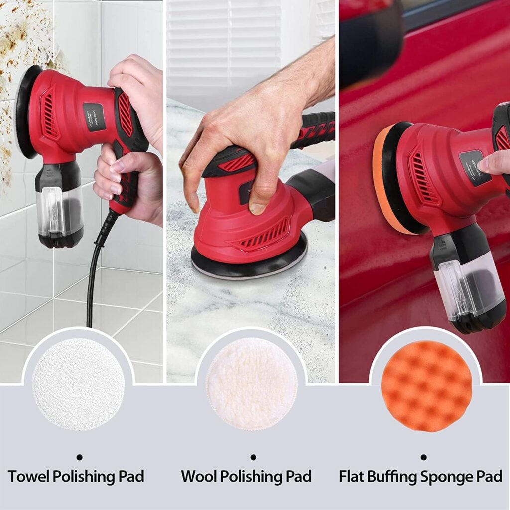 Orbital Sander, 300W Power Random Orbital Sanders with Dust Box, 6 Variable Speed 6000-13000 RPM, 20Pcs Sandpaper, Sponge Disc/Wool Disc/Cotton disc/Tool Bag, Palm Electric Sanders for Woodworking