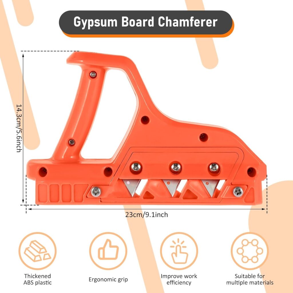 Plasterboard Fast Cutter, Precise 45° 60° Gypsum Board Chamferer with 10 Blades Plastic Plasterboard Edger Drywall Edge Hand Tool Woodworking Hand Plane Tool for Drywall Plasterboard(45°,orange)