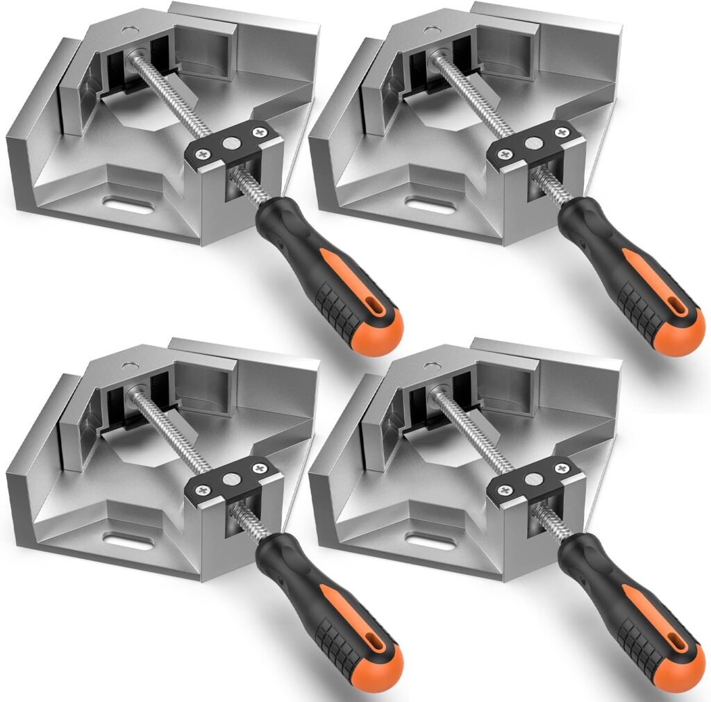 Right Angle Clamp, Housolution [4 PACK] Single Handle 90° Aluminum Alloy Corner Clamp, Clamps for Woodworking Adjustable Swing Jaw, Woodworking Tools Photo Frame Vise Holder, Gifts for Men Dad