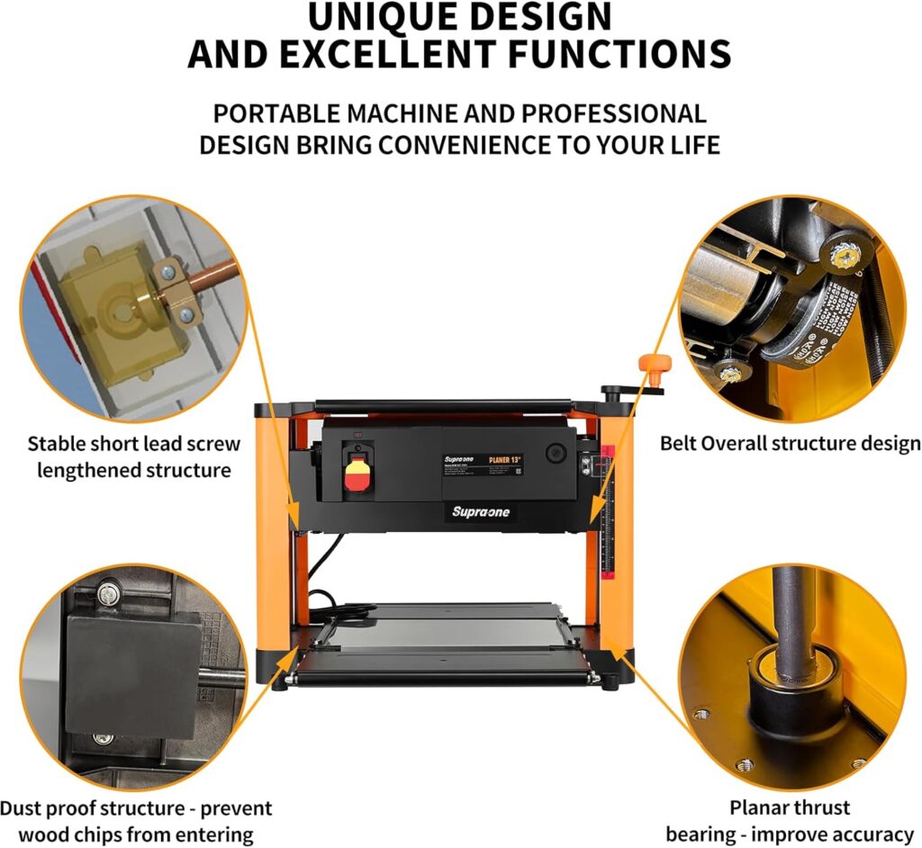 SUPRAONE Power Benchtop Planers 13inch with HSS Double-sided Use Blades Two Speed Thickness Planer 15-Amp 2000W Powerful Motor Planner for Both Hard  Soft Wood Removal