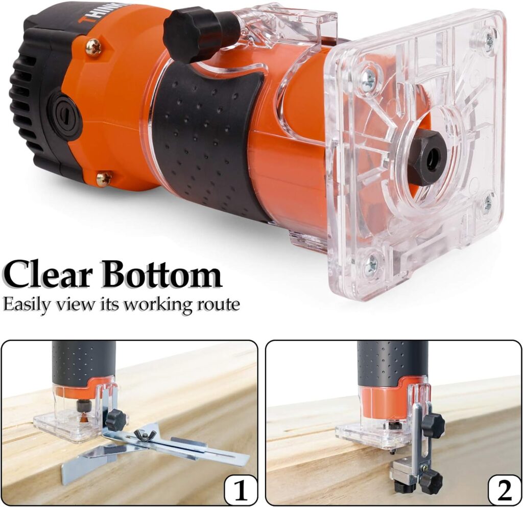 THINKWORK Compact Router, 6.5-Amp 1.25 HP Compact Wood Palm Router, Wood Trimmer with 15 pieces 1/4 Router Bits Set, 30000R/MIN