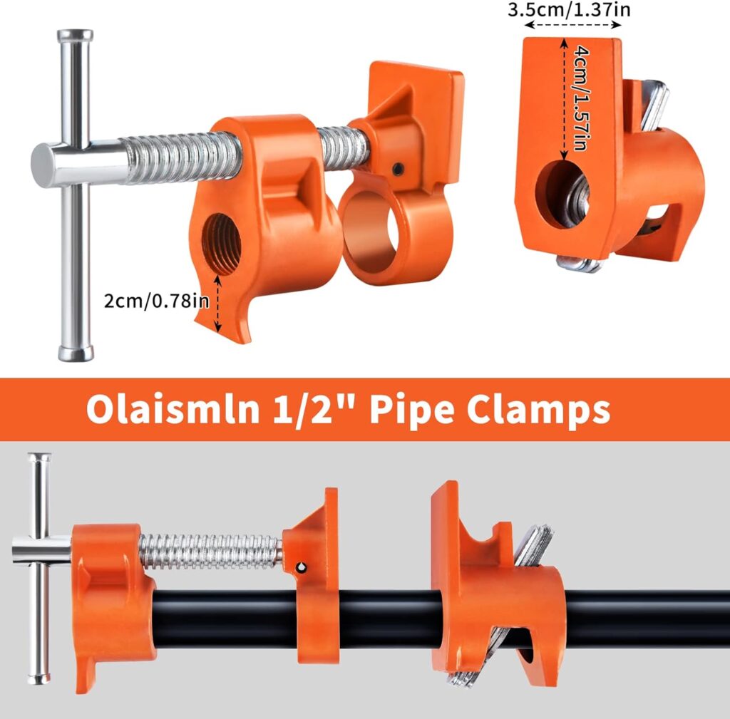 2 Pack 1/2 Inch Pipe Clamps, Fits with 1/2in Black Tube,Suitable for Woodworking Assembly or Cuttings, Professional Wood Clamps, Ideal for Woodworkers