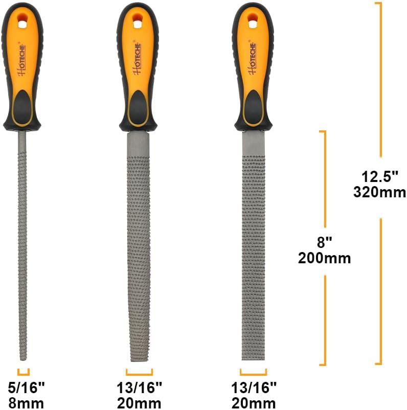 Hoteche 3-Piece Wood File Set 8-Inch Wood Rasp Flat/Half-Round/Round Files with Anti-Slip Grip for Woodworking