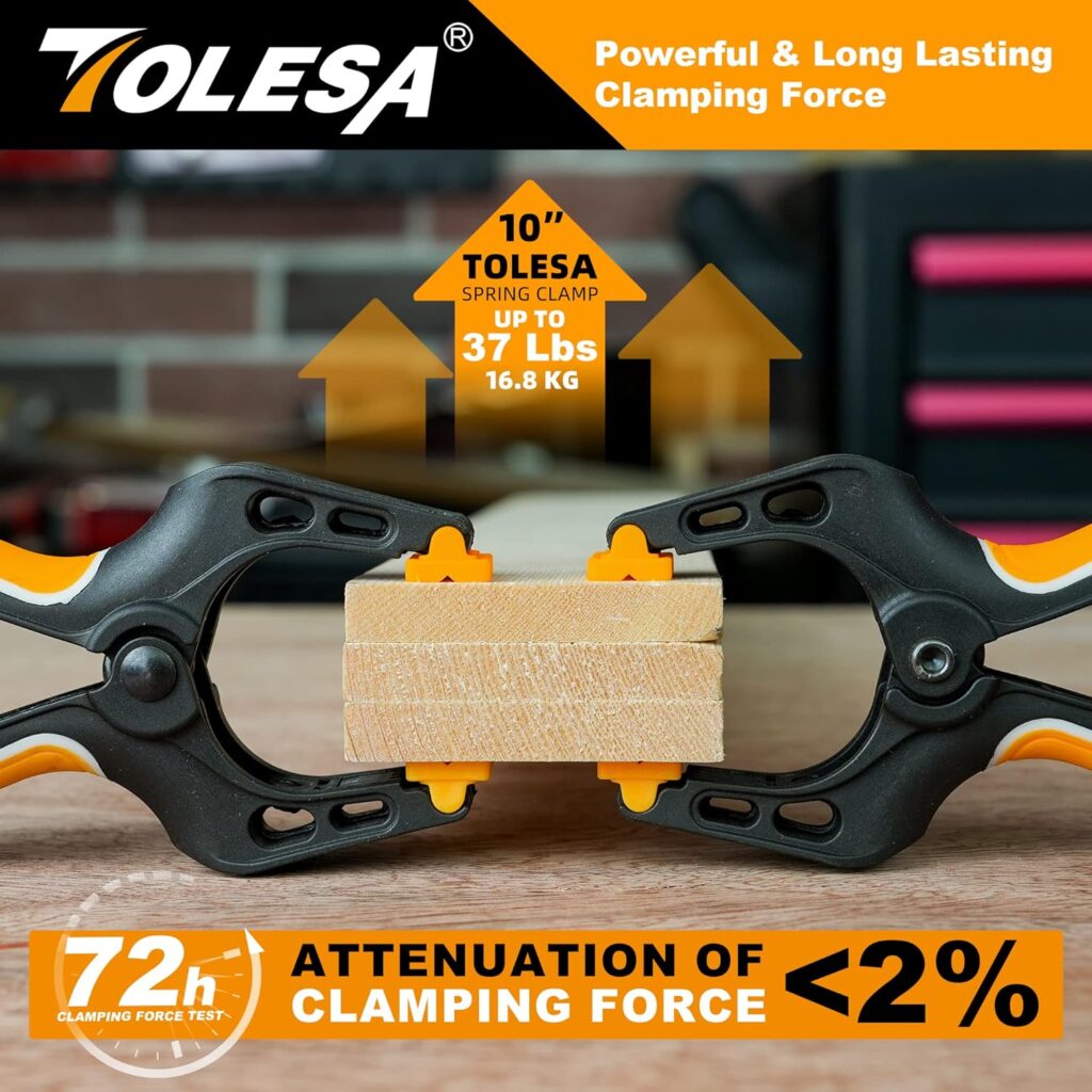 TOLESA Heavy Duty Spring Clamps 7 Inch 4 Pcs Large Wood Clamps with 30Lbs Powerful Clamping Force Deep Throat Nylon Clamps for Woodworking Photography Backdrop Household Use Cover Holding Wood Gluing