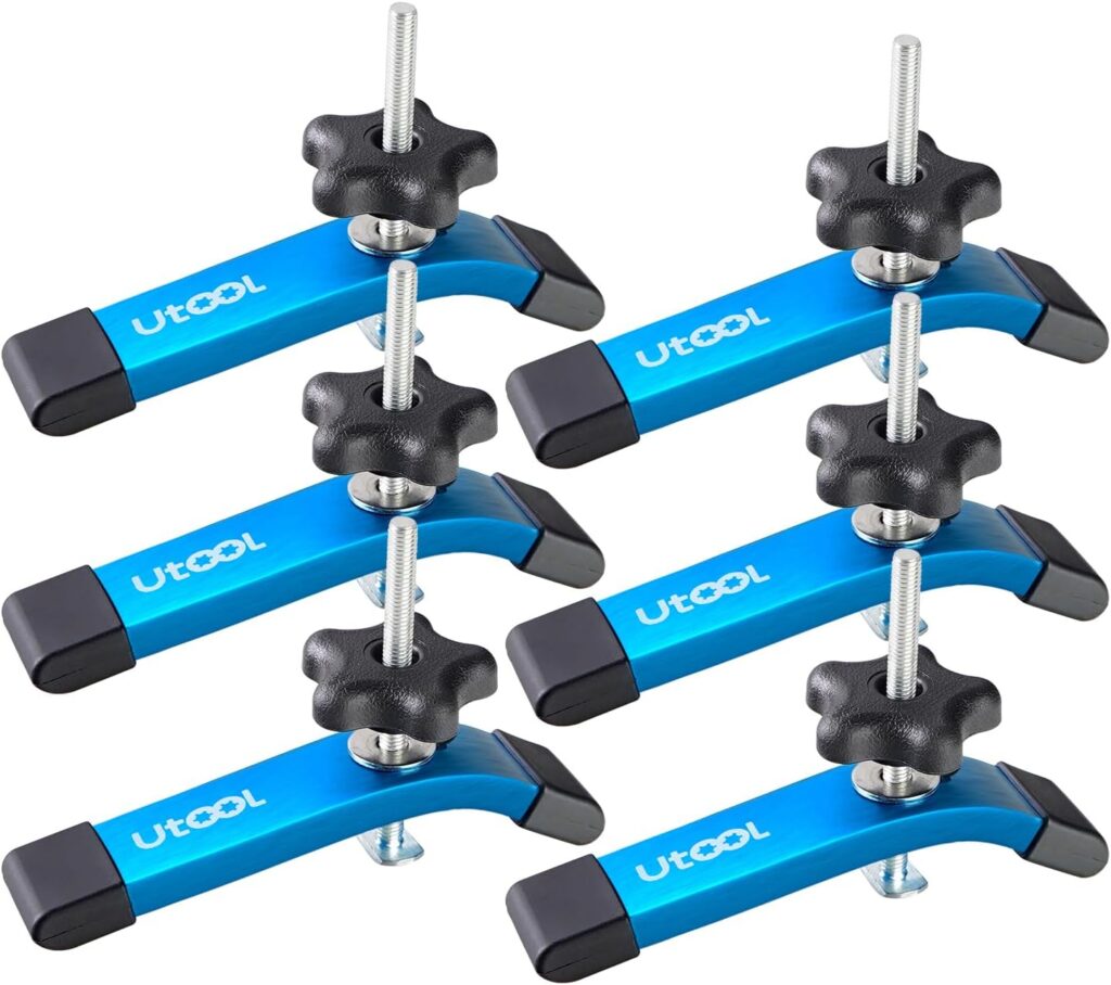 UTOOL 2 Pack T-Track Hold Down Clamps Kit, 6-1/3 L x 1-1/5 Width, Heavy Duty Anodized Clamps for Woodworking, Starlight Blue