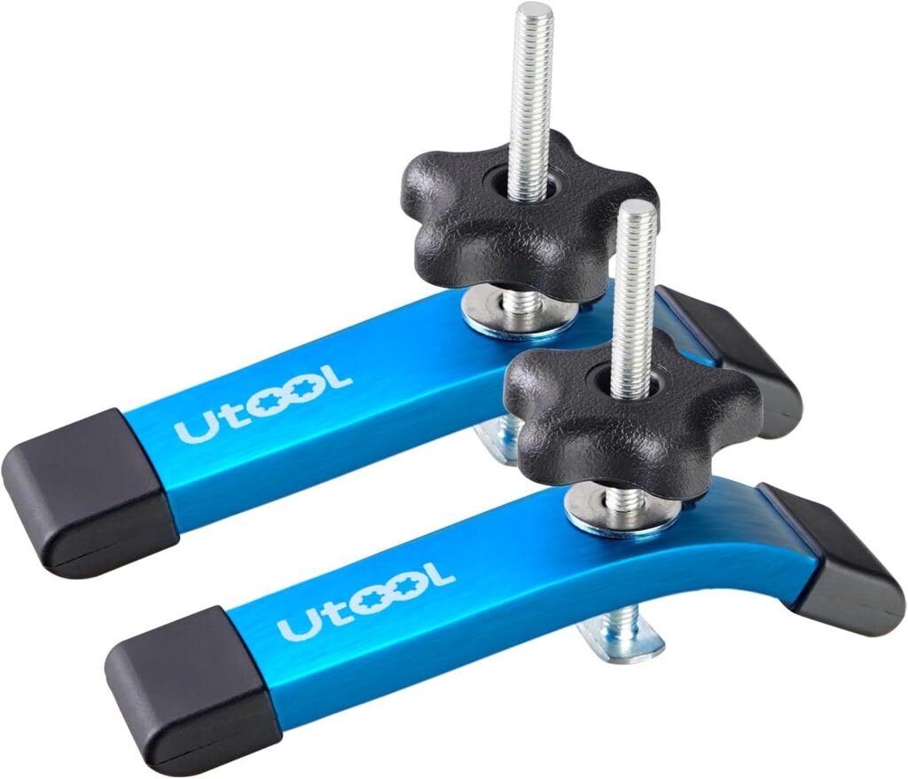 UTOOL 2 Pack T-Track Hold Down Clamps Kit, 6-1/3 L x 1-1/5 Width, Heavy Duty Anodized Clamps for Woodworking, Starlight Blue