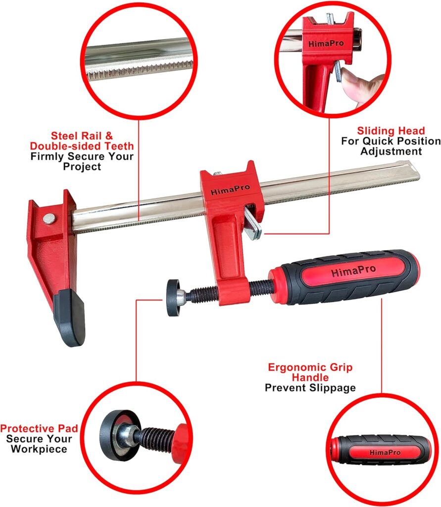 12 Inch Bar Clamp Set, 4 Pack 600 lbs Load Limit Medium Duty Quick Release Steel F Clamp, Ideal for Woodworking, Metalworking, and DIY Projects