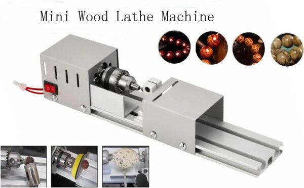 Professional mini Lathe Machine, Lathe Tools Woodworking Machine, Lathe Beads Polisher, CNC DIY Woodworking Wood Lathe Machine (Silver)