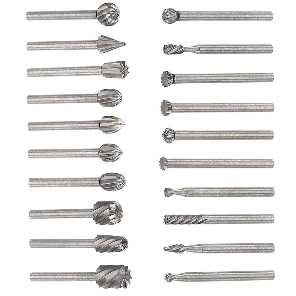 Eyech 20pcs 1/8 Inch(3mm) Shank HSS Router Bits Burr Rotary Tools Replacement Wood Milling Burrs for Rotary Engraving Woodworking Tool