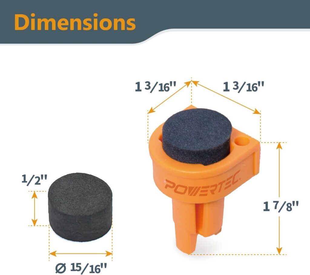 POWERTEC 71500 Deluxe Bench Dog | 8 Pack | Non Marring Durable Nylon| with Grommet Bench Brake Inserts Made of Premium Nonslip EVA| for 3/4 Dog Holes | A Woodworking Shop Essential (Color May Vary)