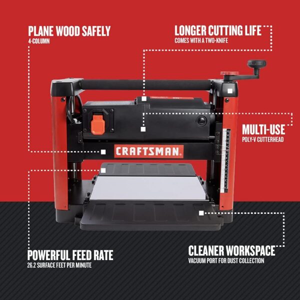 15 Amp CRAFTSMAN Planer for Benchtops with Solid Steel Cutter Head (CMEW320) - Image 2