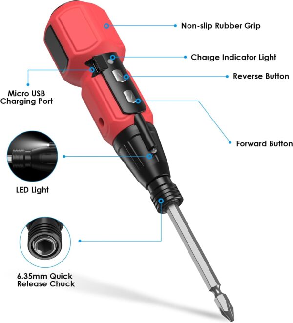 AMIR Cordless Screwdriver Set: Rechargeable Electric Tool with USB & LED Lights - Image 2