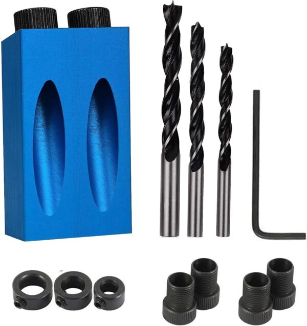 Pocket Hole Jig 14Pcs Kit - Woodwork Guides Joint Angle Tool Carpentry Locator - 15° Woodworking Inclined Hole Fixture 6/8/10mm Drill Bits Dowel Screw Drill Jig Joinery Kit Carpenters