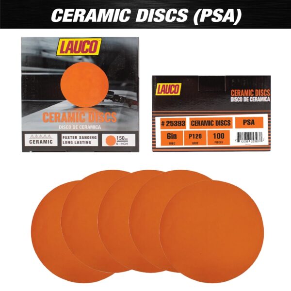 6” Premium Ceramic Orange PSA Discs, 120 Grit (Box of 100) - Self Adhesive Sticky Back Sandpaper for DA Sander, Automotive, Woodworking - Image 2